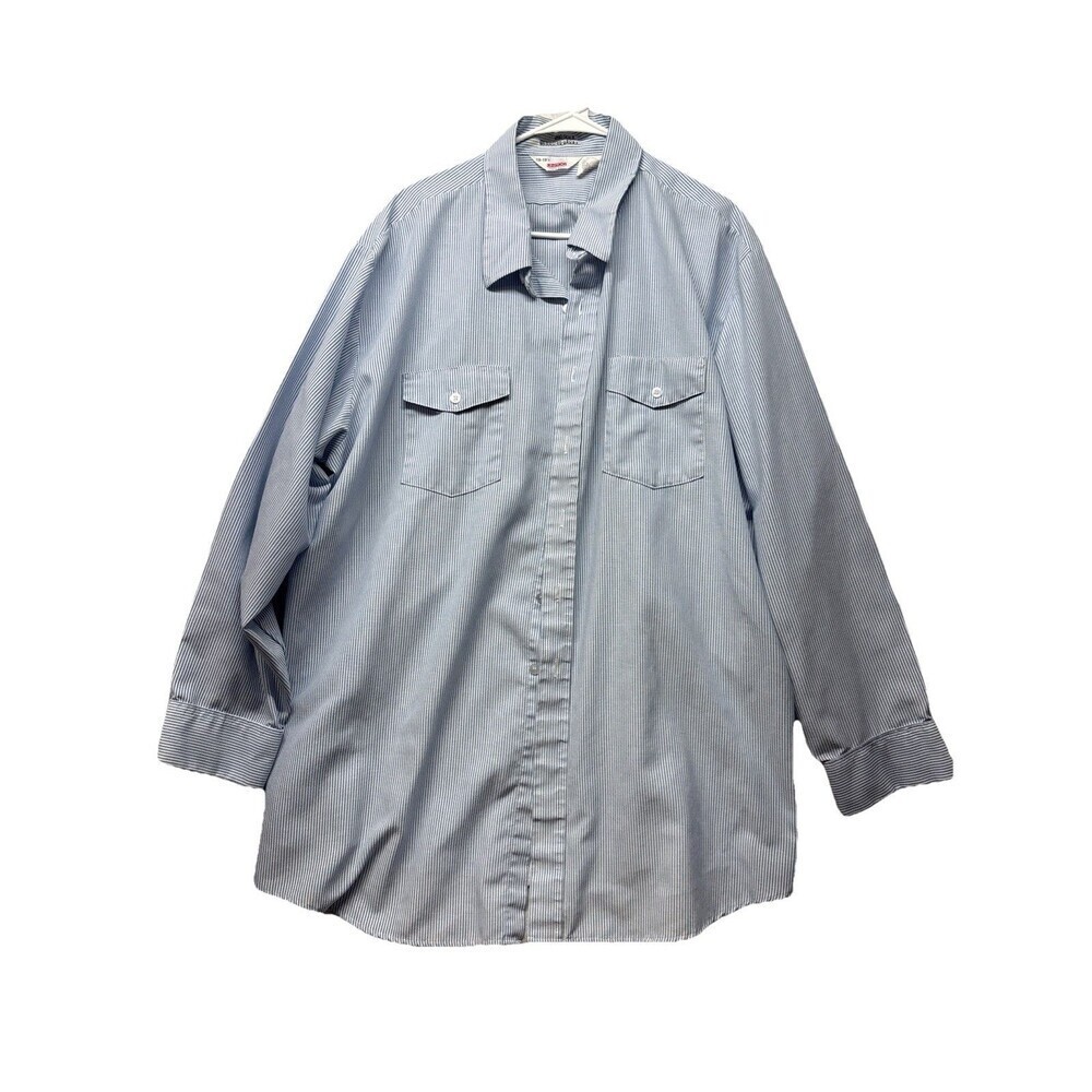 VTG UNITOG Blue Stripe Button Front Work Shirt Union Made in USA size 19-19.5